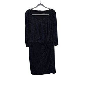 Lane Bryant Metallic Navy Blue Sparkle Dress 18/20  3/4 Sleeves & Back Zip NWT
